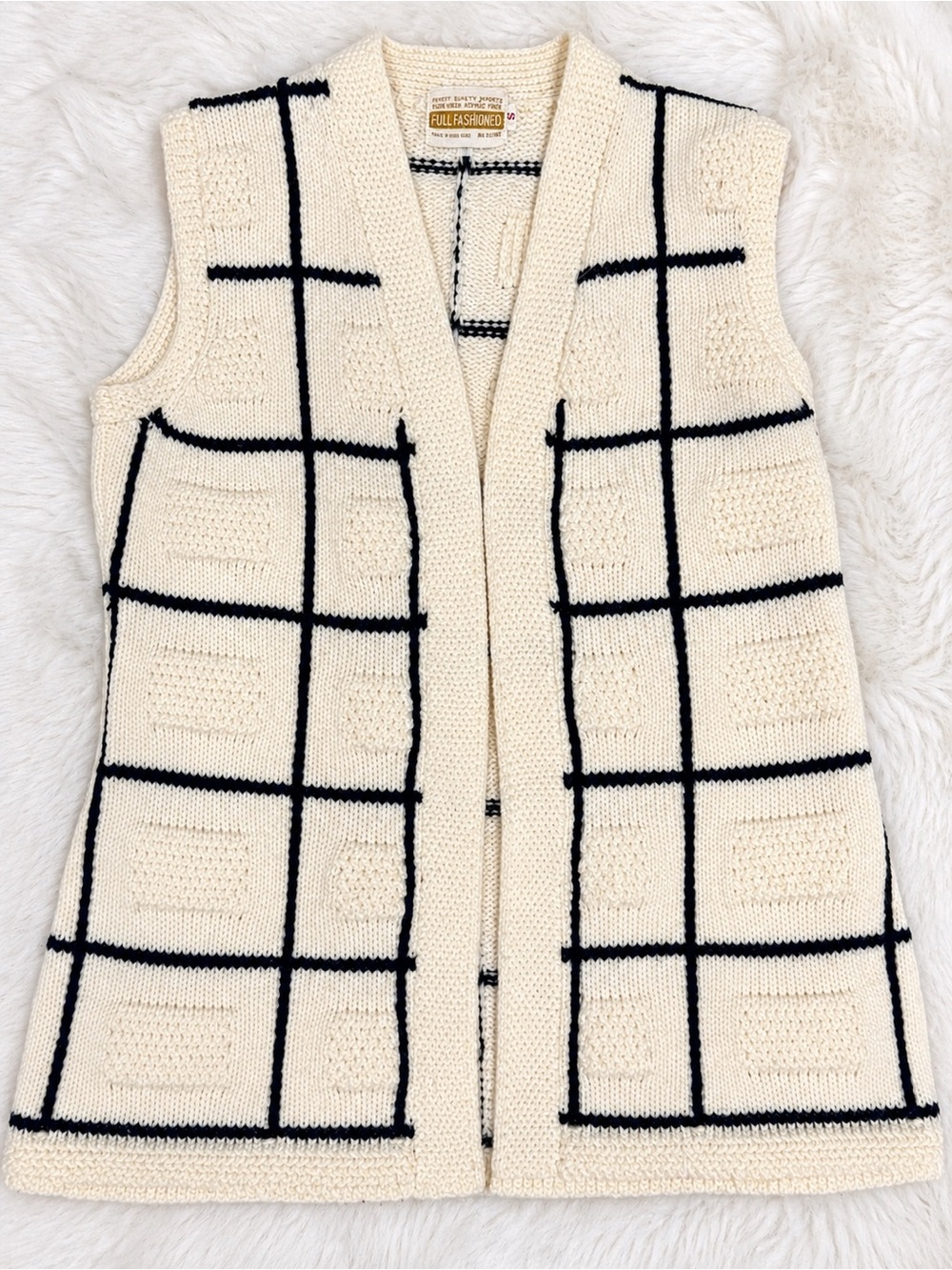 Cream Grid Knit Sleeveless Vest by Full Fashioned